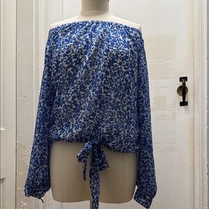 Blue Floral Adjustable Off-Shoulder Women's Top